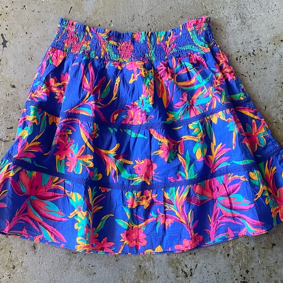 J. Crew Vibrant Blue and Pink 100% Cotton Floral Skirt Size Medium - Picture 5 of 7